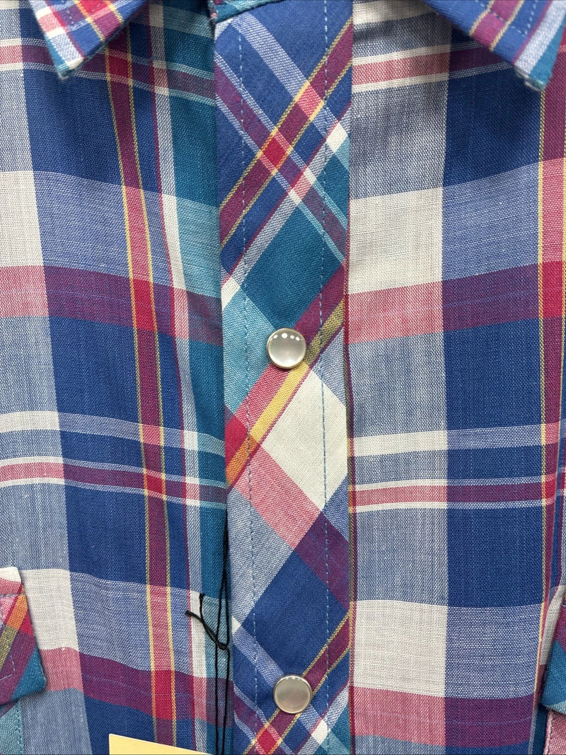 New Men’s ELY Cattleman Multicolor Plaid Short Sleeve Pearl Snap XL Short T-30