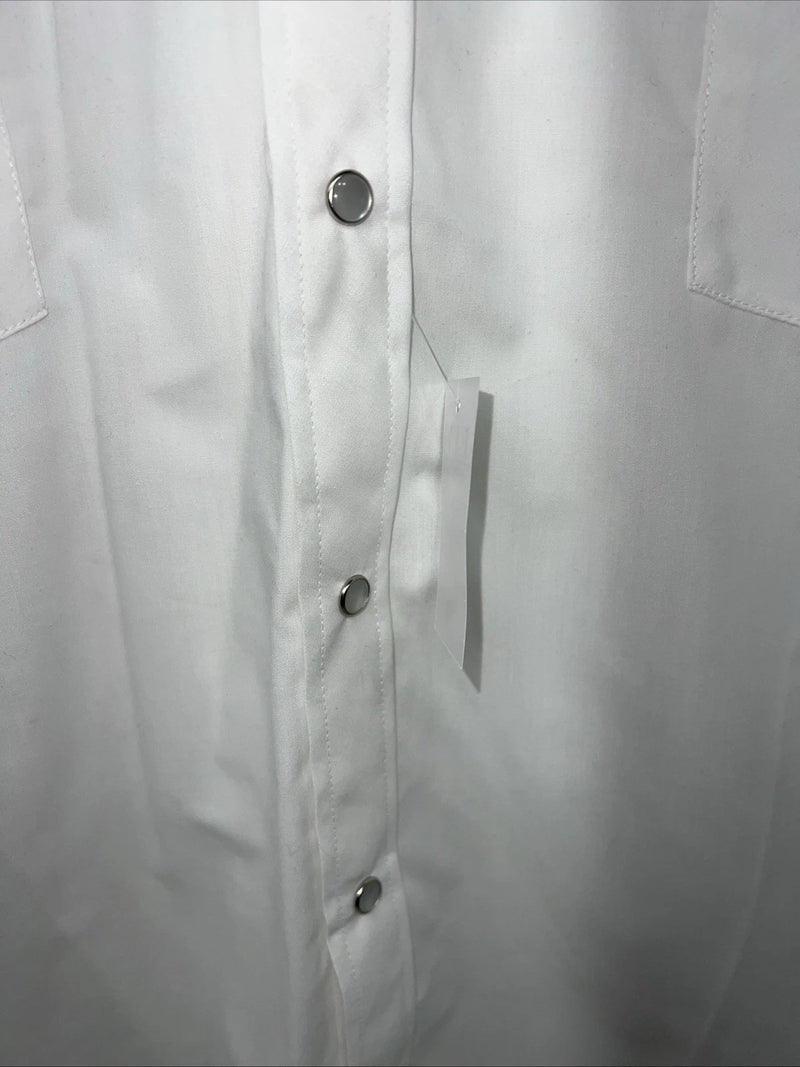 New Mens White ELY Diamond Long Sleeve Pearl Snap Shirt. Large P-56