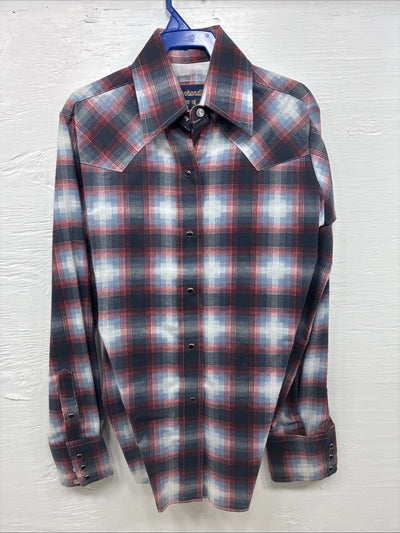 New Kids Panhandle Slim Red Blue Plaid Long Sleeve Pearl Snap Size 10 CC-93