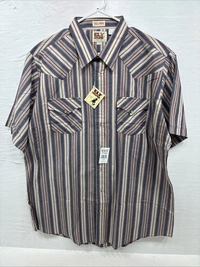 New Men’s ELY Cattleman Multicolor Stripe Short Sleeve Pearl Snap XLT R-67