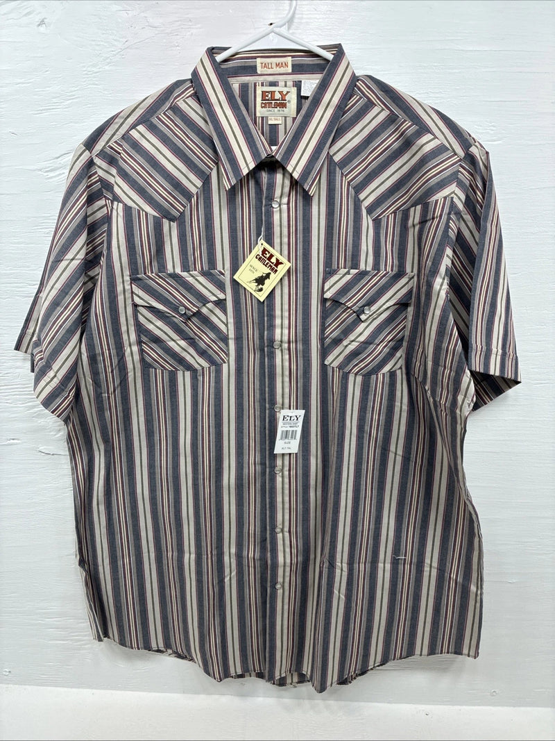 New Men’s ELY Cattleman Multicolor Stripe Short Sleeve Pearl Snap XLT R-67