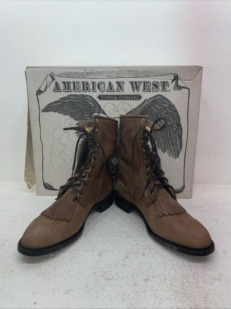 New Men’s Brown Lace Up American West Cowboy Boots. 6992 9 E W. 3-49