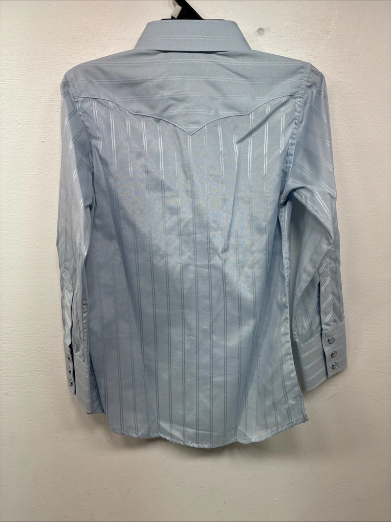 New Boys White Horse Blue Long Sleeve Pearl Snap Medium DD-120