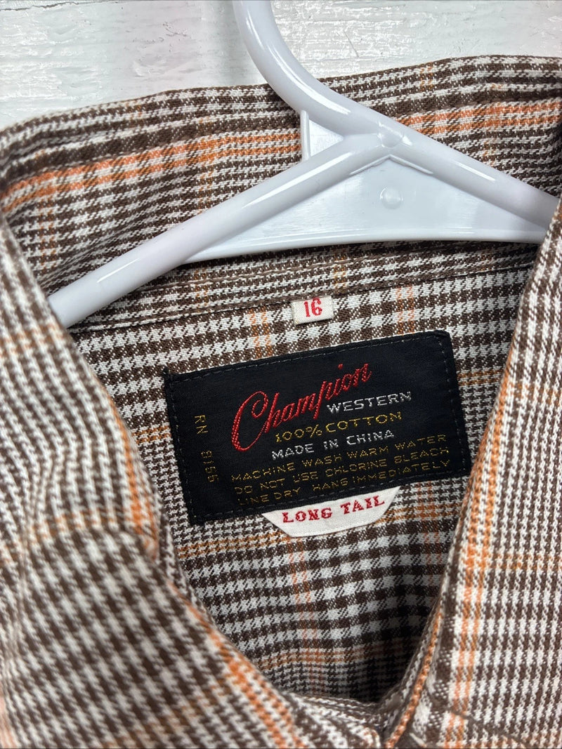 New Kids Champion Western Brown Design Long Sleeve Pearl Snap Size 16 CC-92
