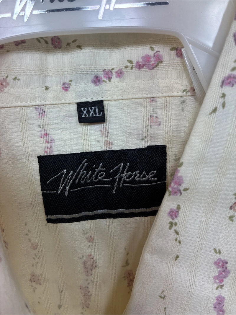 New Women’s White Horse Yellow Floral Long Sleeve Pearl Snap Size XXL YY-47