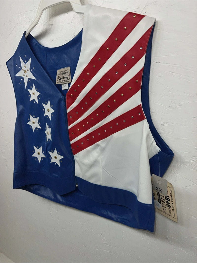 New Women’s 1849 Authentic Ranchwear XXXL Bkue White Red USA Show Vest WW-43
