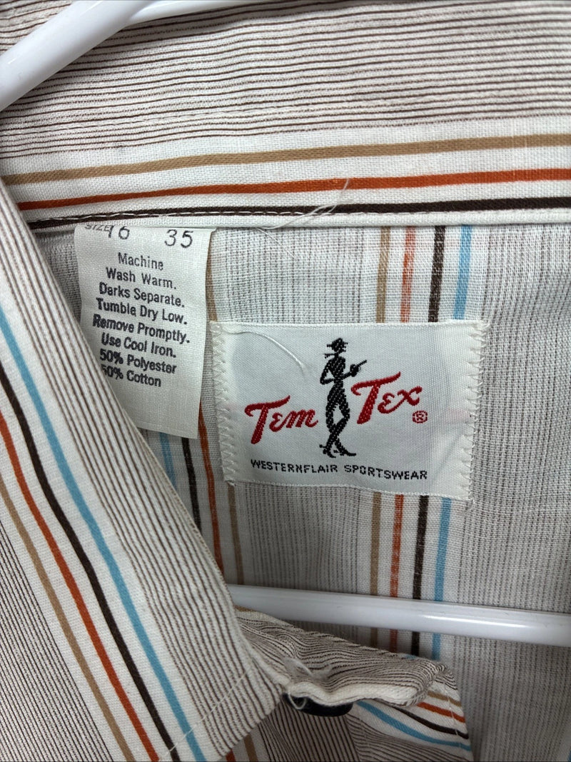 New Men’s Tem Tex Brown Stripe Long Sleeve Pearl Snap 16 Large X-46
