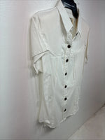 New Women’s Denum Jeans White Short Sleeve Button Up Medium YY-122
