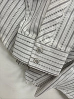 New Women’s White Horse Gray Stripe Long Sleeve Pearl Snap Medoum LL-105