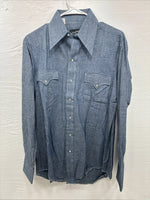 New Men’s Champion Western Jean Design Blue Long Sleeve Pearl Snap Medium M-29