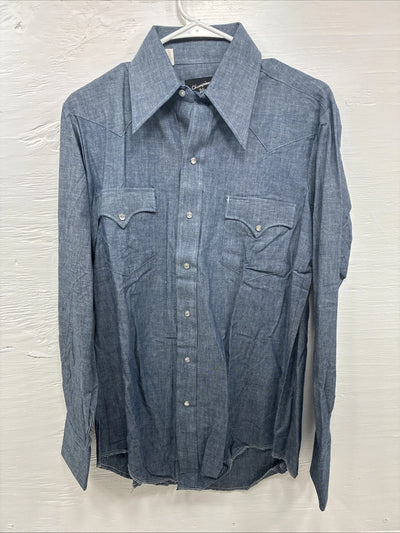 New Men’s Champion Western Jean Design Blue Long Sleeve Pearl Snap Medium M-29