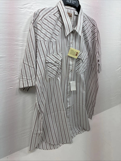 New Men’s ELY Cattleman Stripe Short Sleeve Pearls Snap 18.5 2XL F-63