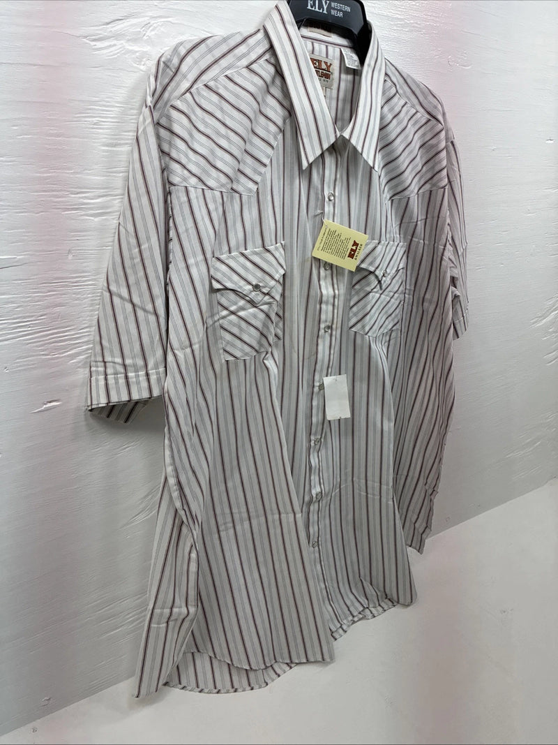 New Men’s ELY Cattleman Stripe Short Sleeve Pearls Snap 18.5 2XL F-63