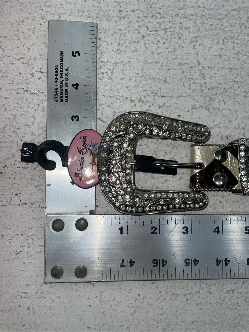 New Cow Print Genuine Leather Blazin Roxx Bling M Belt #N3510602 Z-23