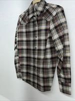 New Men’s Panhandle Slim Tan Plaid Pearl Snap Long Sleeve Shirt 10x32 Small I-27