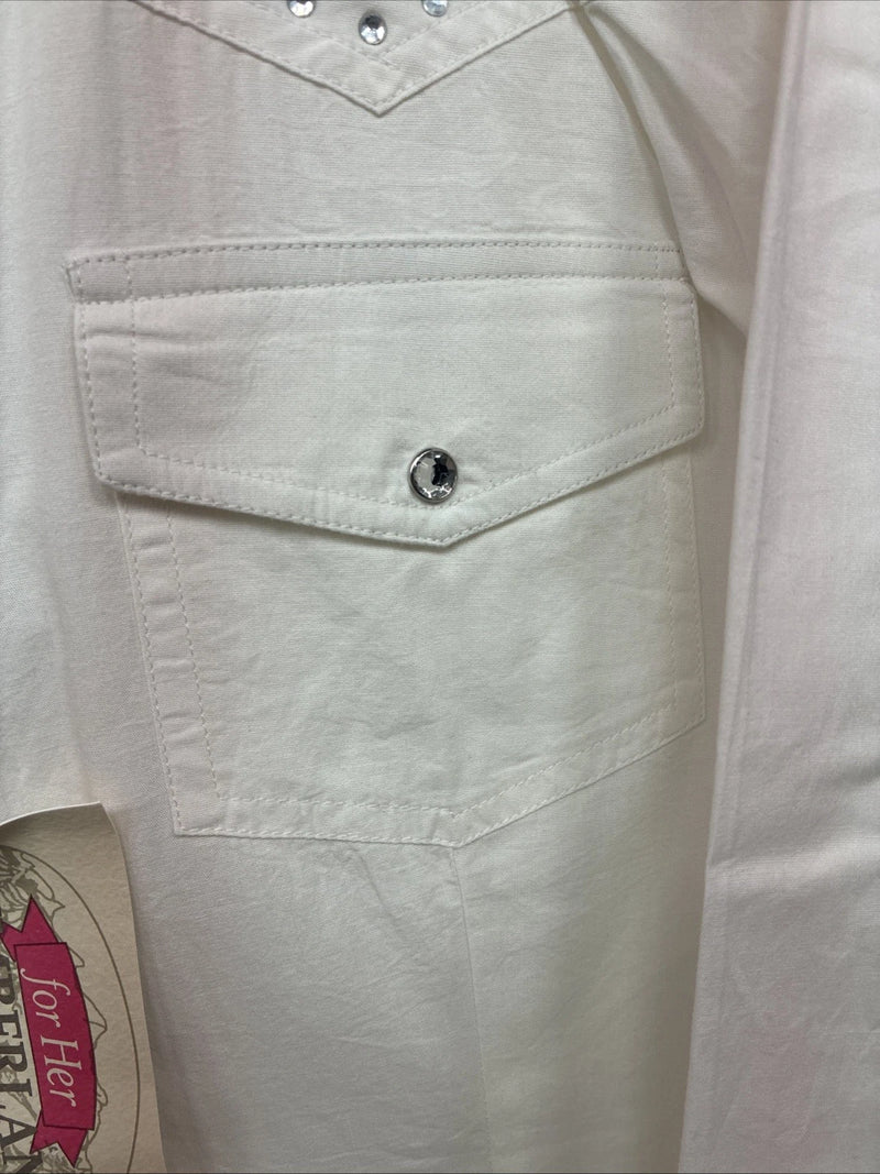 New Women’s Cumberland White Gem Long Sleeve Pearl Snap XL GG-46
