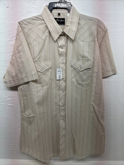 New Men’s White Horse Tan White Stripe Short Sleeve Pearl Snap XL O-72