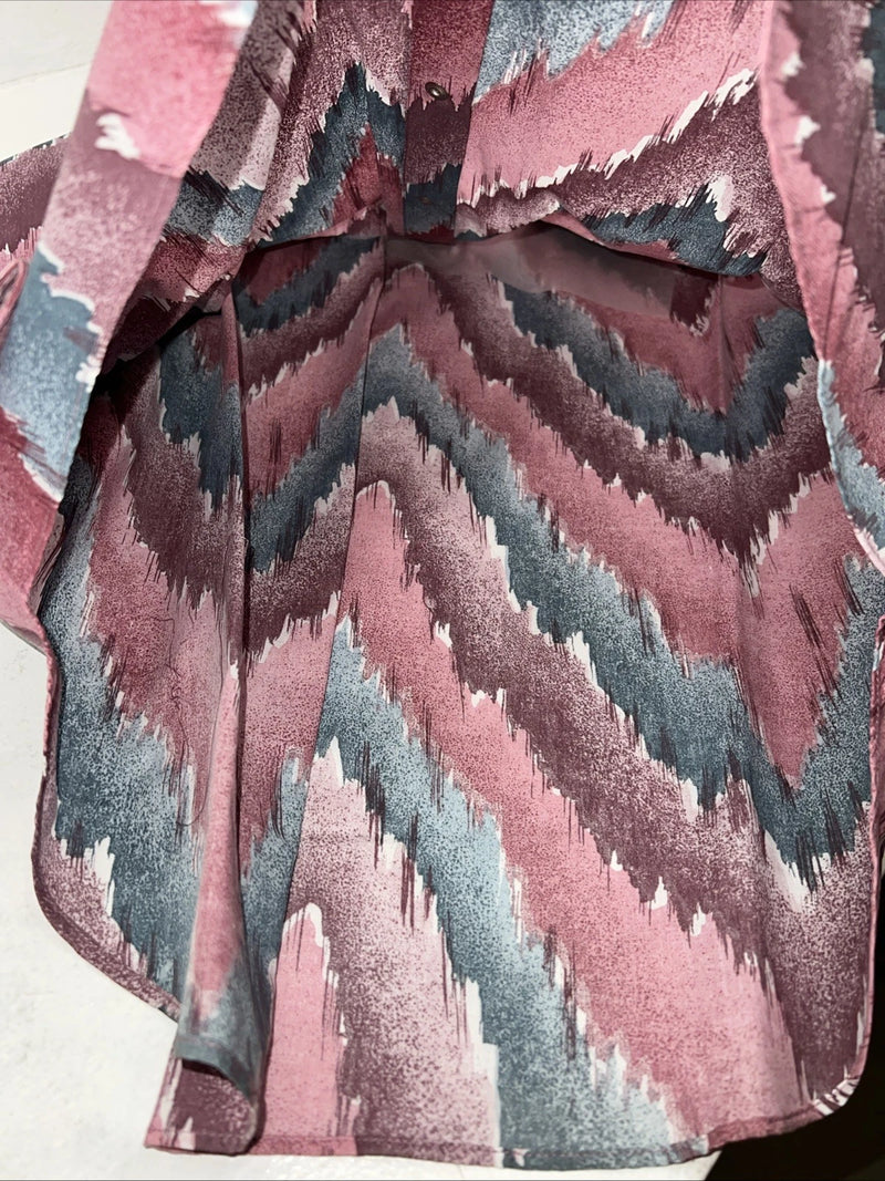 New Mens Pink Blue ELY Cattleman Long Sleeve Pearl Snap Shirt. 16x35 L P-64