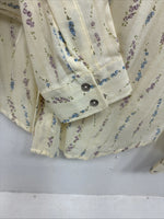 New Women’s White Horse Yellow Floral Long Sleeve Pearl Snap Medoum II-96
