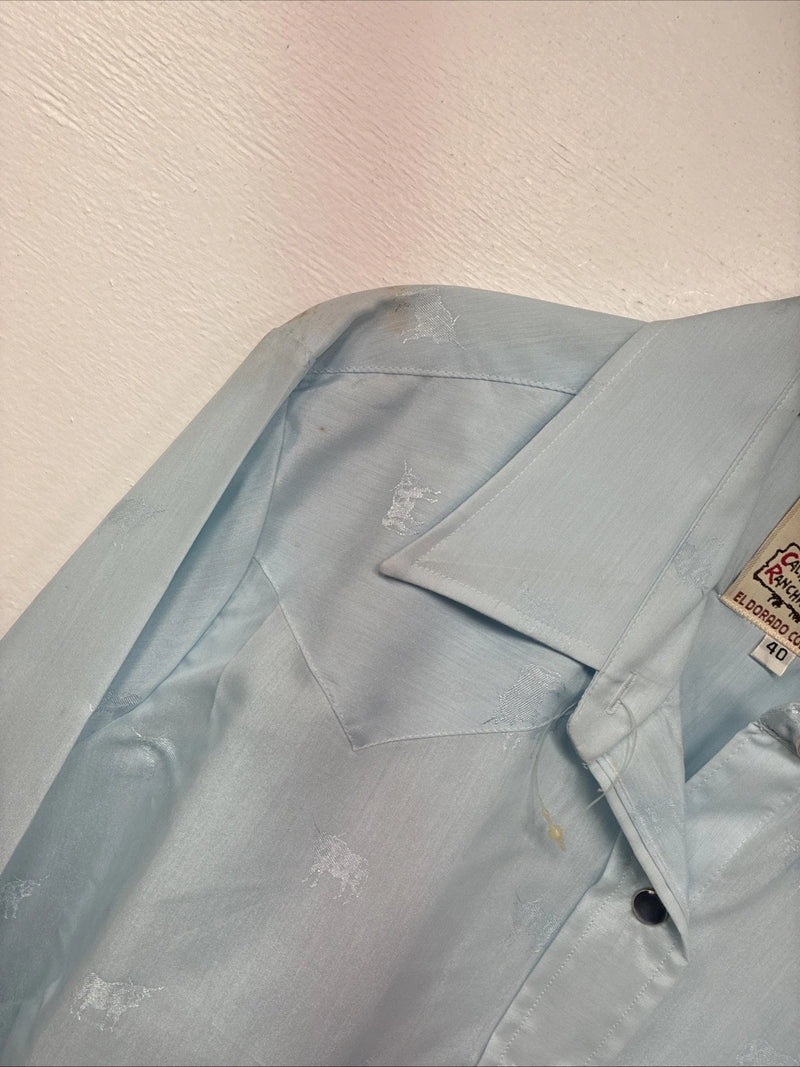 New Women’s H Bar C Blue Long Sleeve Pearl Snap Size 40 KK-5