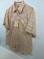 New Men’s ELY Cattleman Orange Plaid Short Sleeve Pearl Snap Large X-24