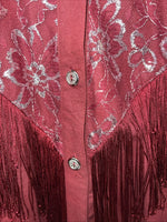 New Women’s Lila Smitty Burgundy Western Show Shirt With Fringe XL #332 UU-14