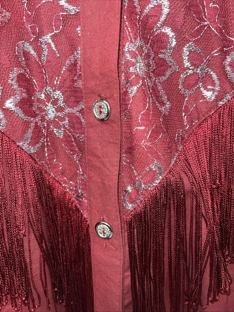New Women’s Lila Smitty Burgundy Western Show Shirt With Fringe XL #332 UU-14
