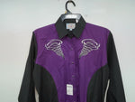 New Women’s Black Purple Ely Long Sleeve Button Up Shirt M #14119 3B-48