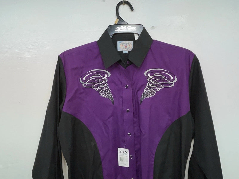 New Women’s Black Purple Ely Long Sleeve Button Up Shirt M #14119 3B-48