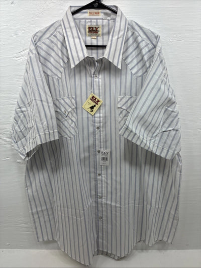 New Men’s ELY Cattleman White Stripe Like Short Sleeve Pearl Snap 3XL H-67