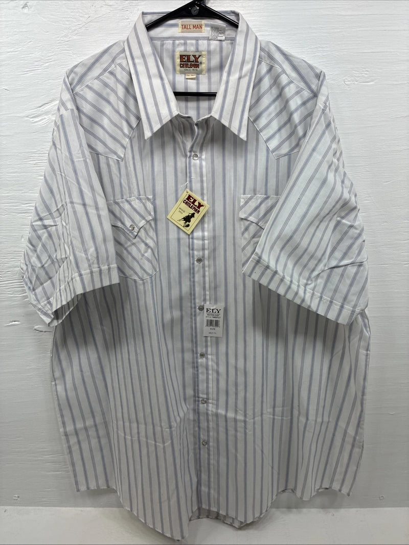 New Men’s ELY Cattleman White Stripe Like Short Sleeve Pearl Snap 3XL H-67