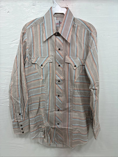 New Men’s Tem Tex Multicolor Stripe Long Sleeve Pearl Snap 14.5 X 33 Small V-8