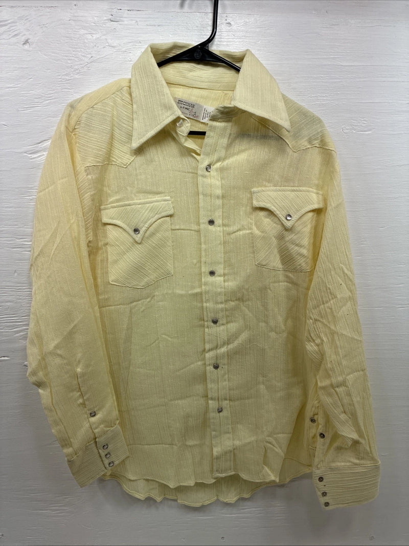 New Men’s Stockman Yellow Long Sleeve Pearl Snap 15 X 33 Medium AA-78