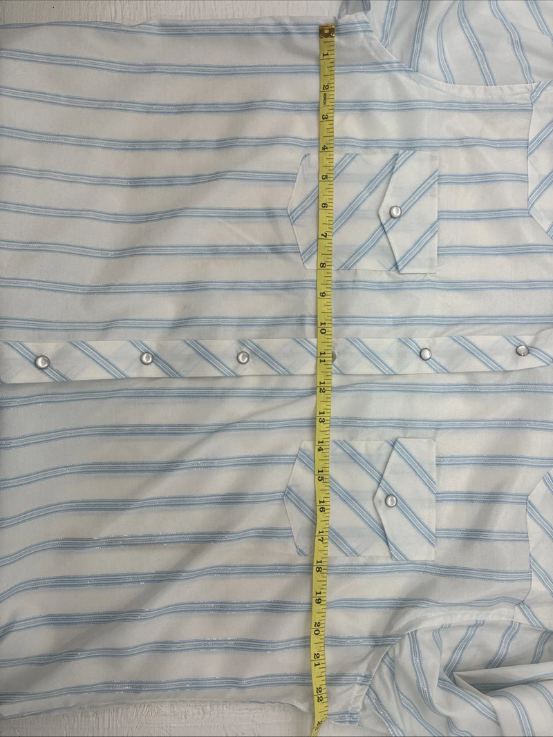 New Womens White Horse White Blue Stripe Long Sleeve Pearl Snap Large V-69