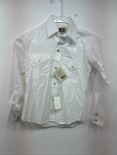 New Boys ELY Cattleman White Long Sleeve Pearl Snap Size 10 DD-80