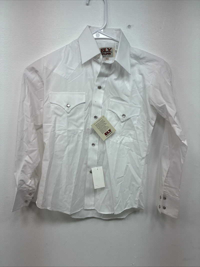 New Boys ELY Cattleman White Long Sleeve Pearl Snap Size 10 DD-80