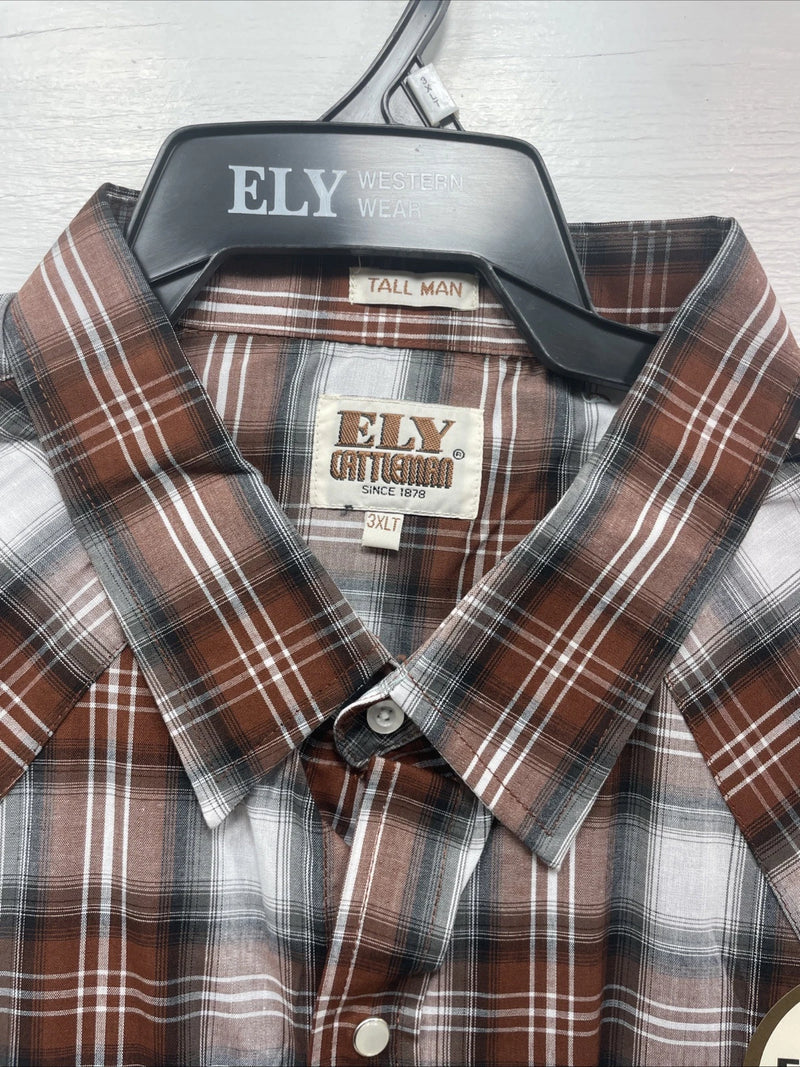 New Men’s ELY Cattleman Orange Short Sleeve Pearl Snap 3XL E-28  