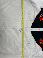 New Men’s ELY Diamond White Fire Design Long Sleeve Pearl Snap Large AA-15