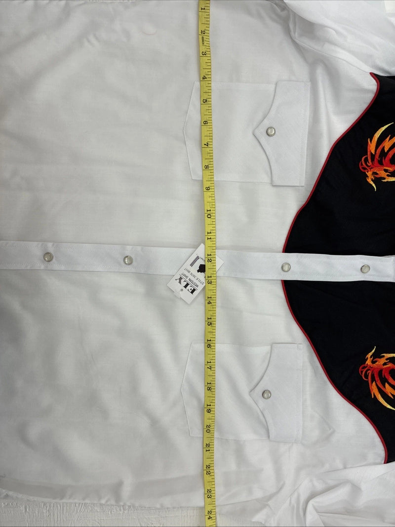 New Men’s ELY Diamond White Fire Design Long Sleeve Pearl Snap Large AA-15