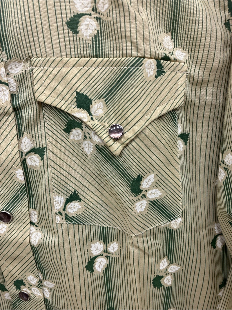 New Men’s ELY Plains Green Floral Long Sleeve Pearl Snap 16 X 36 Large CC-23