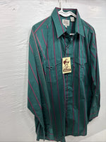 New Men’s ELY Cattleman Green Pink Strip Long Sleeve Pearl Snap 16 X 34 XL H-83