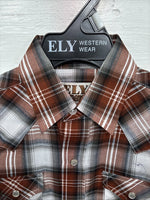 New Kids ELY Cattleman Orange Plaid Long Sleev Pearl Snap JUV-3 DD-18