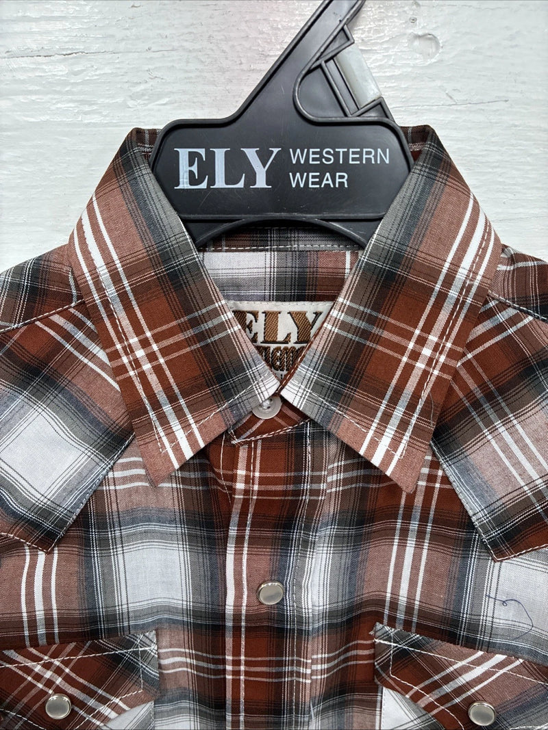 New Kids ELY Cattleman Orange Plaid Long Sleev Pearl Snap JUV-3 DD-18