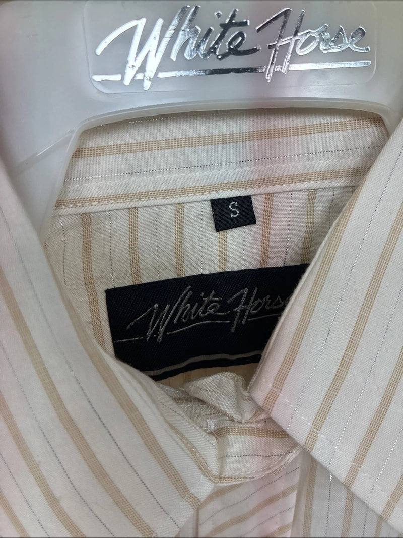 New Women’s White Horse Yellow Stripe Long Sleeve Pearl Snap Small DD-126
