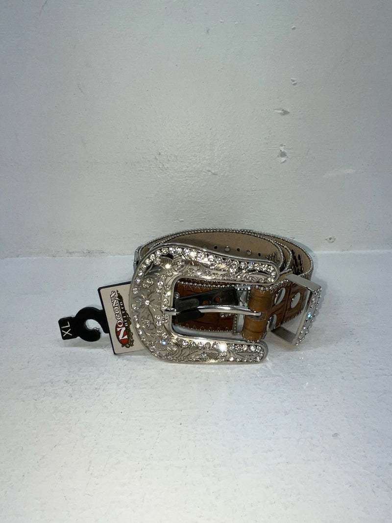 New Brown Genuine Leather Nocona Silver Bling Cross XL Belt #N1330999 Z-75