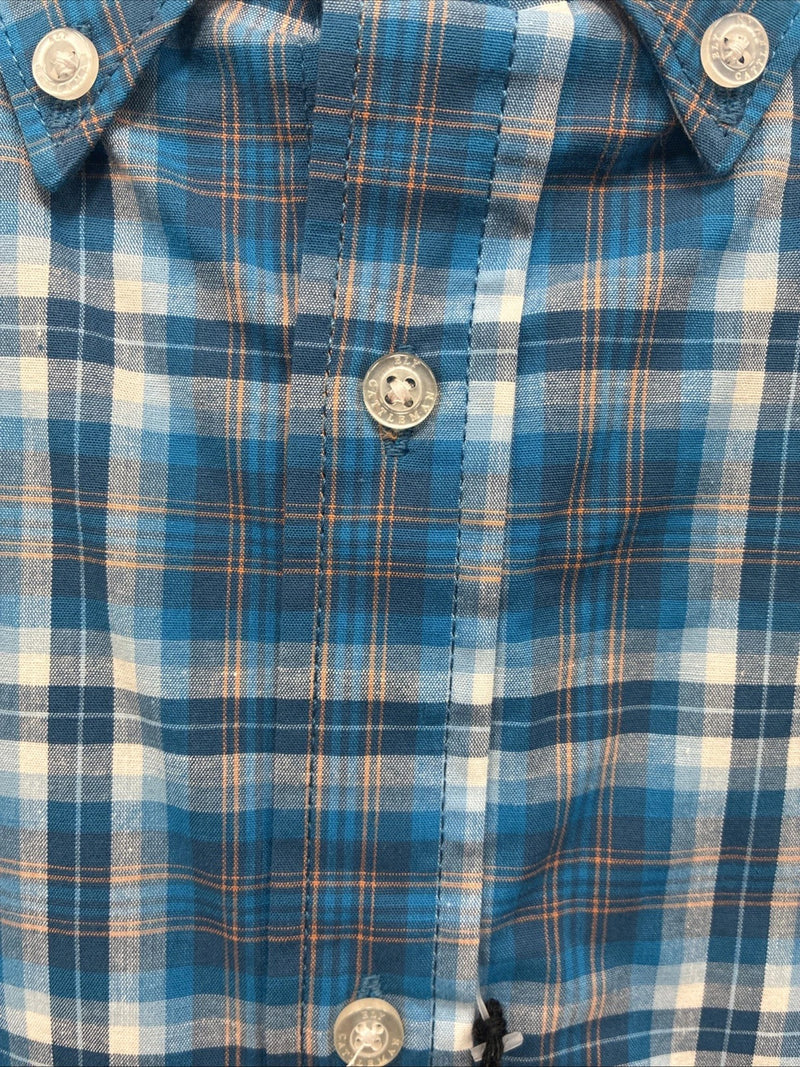 New Men’s ELY Cattleman Blue Yellow Plaid Long Sleeve Button Up XL R-53