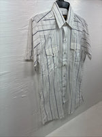 New Men’s Panhandle Slim White Stripe Short Sleeve Pearl Snap 15.5 Medium V-20