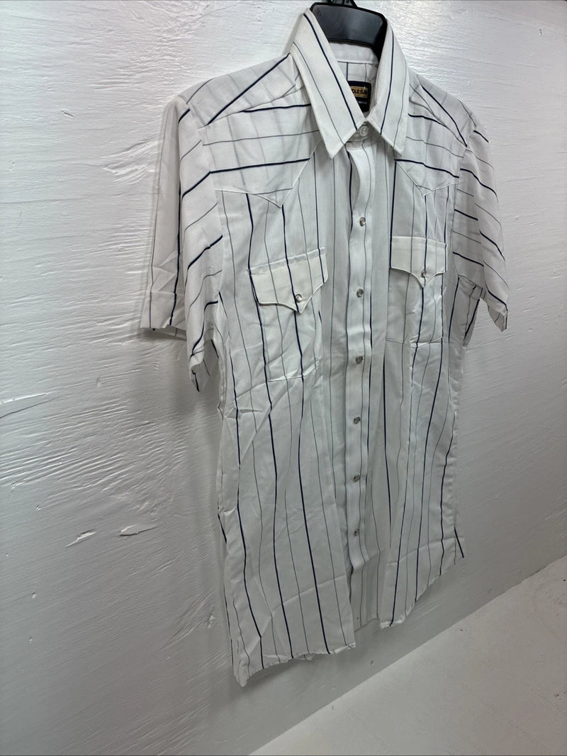 New Men’s Panhandle Slim White Stripe Short Sleeve Pearl Snap 15.5 Medium V-20