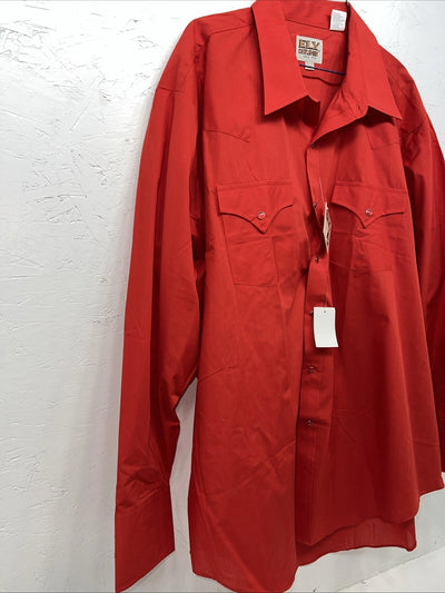 New Men’s Red ELY Cattleman Pearl Snap Long sleeve Shirt. 18.5x35 XXL G-61