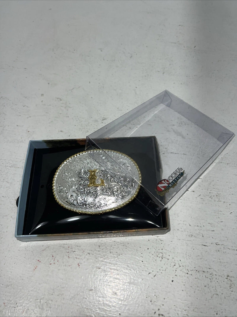 New Women’s Nocona Gold Silver “L” Belt Buckle. 37572-L  A-113